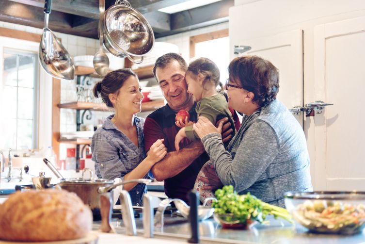 family in kitchen