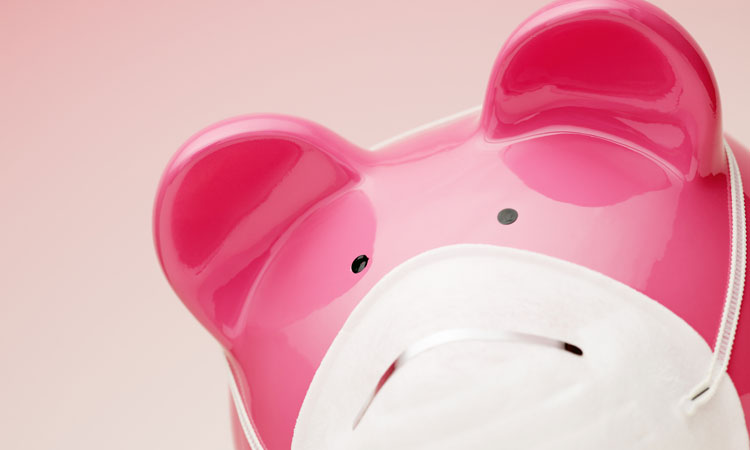 a pink piggy wearing a mask